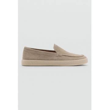 Pantofi loafer din piele intoarsa cu talpa contrastanta - Bej