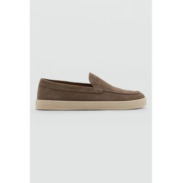 Pantofi loafer din piele intoarsa cu talpa contrastanta - Maro taupe