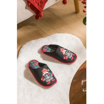 Papuci cu model tematic de Craciun - Rosu/Gri inchis