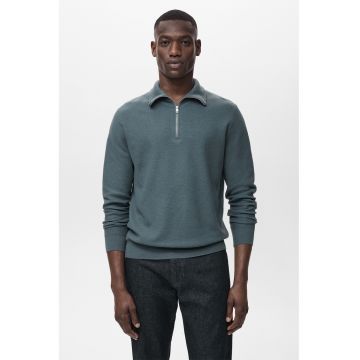 Pulover cu fenta scurta cu fermoar - Albastru prafuit