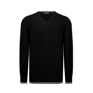 Pulover din bumbac cu decolteu la baza gatului