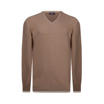 Pulover din bumbac cu decolteu la baza gatului