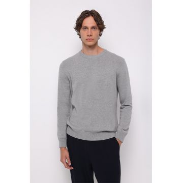 Pulover din bumbac cu decolteu la baza gatului - Gri