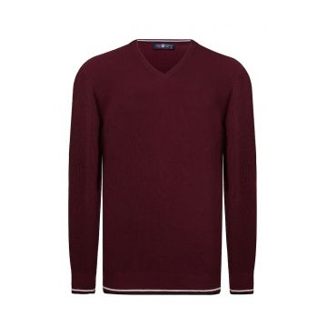 Pulover din bumbac cu decolteu la baza gatului