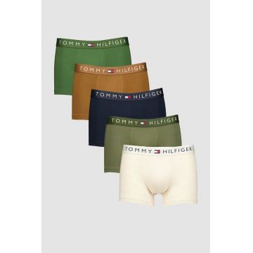 Set de boxeri cu banda logo in talie - 5 perechi - Maro/Kaki/Bleumarin
