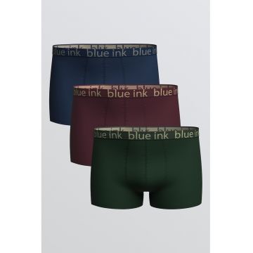 Set de boxeri cu logo - 3 perechi - Verde padure/Albastru ultramarin/Rosu inchis