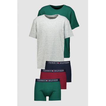 Set de boxeri si tricouri - 5 piese - Verde/Gri melange/Bleumarin