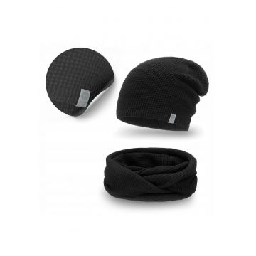 Set de iarna barbatesc  caciula si esarfa Strumfita - acril 100% - negru - marime universala