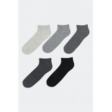 Set de sosete pana la glezna cu model uni - 5 perechi - Gri melange/Negru