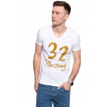 Tricou barbat -  AARON V PRINT - alb - bumbac -