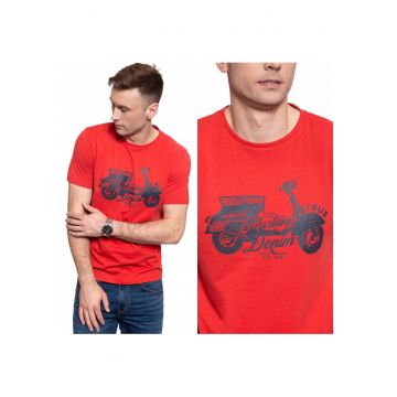 Tricou barbatesc  Alex C Print - rosu - bumbac - croiala regular -