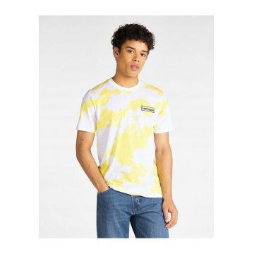 Tricou barbatesc  TIE DYE TEE - bumbac - alb - cu logo galben -