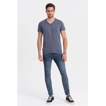 Tricou cu decolteu in V - Albastru melange