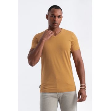 Tricou cu decolteu in V - Maro deschis