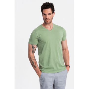 Tricou cu decolteu in V - Verde sparanghel