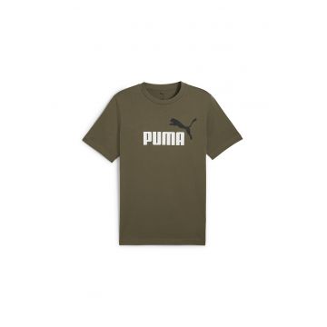 Tricou cu decolteu la baza gatului si logo ESS 2 - Alb/Maro inchis/Negru