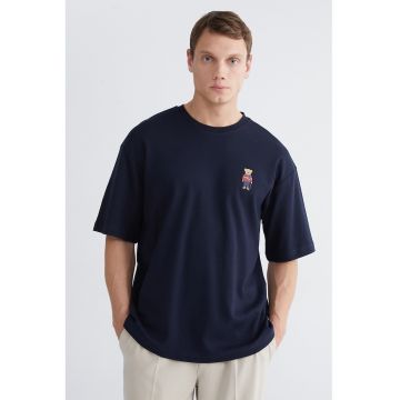 Tricou cu decolteu la baza gatului Vision - Rosu/Bej/Bleumarin