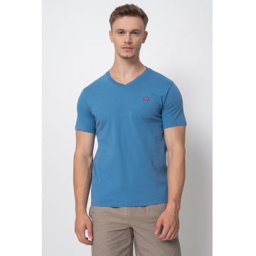 Tricou de bumbac cu decolteu in V Housemark - Albastru petrol