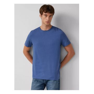 Tricou din bumbac cu decolteu la baza gatului - Albastru inchis