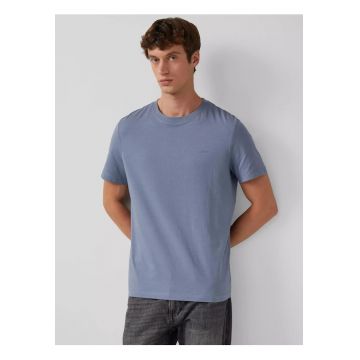 Tricou din bumbac cu decolteu la baza gatului - Bleumarin