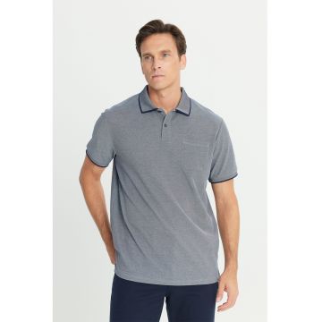 Tricou polo din material pique cu buzunar pe piept - Albastru inchis