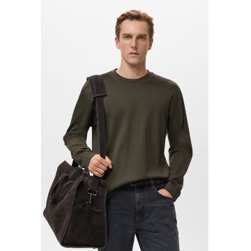 Bluza din bumbac cu decolteu la baza gatului - Verde padure