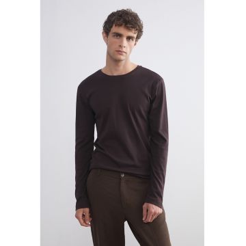 Bluza slim fit din bumbac - Maro inchis