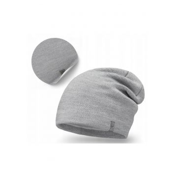 Caciula de iarna barbateasca  gri deschis - design Strumfita - captuseala din fleece - 56-60 cm - 27x24 cm