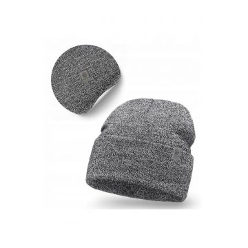 Caciula de iarna barbateasca -  gri deschis - tricotaj moale -