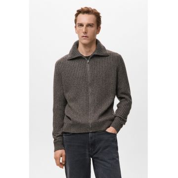 Cardigan din amestec de lana cu fermoar - Gri inchis melange