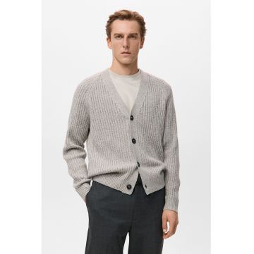 Cardigan striat din amestec de lana cu maneci raglan - Maro taupe deschis