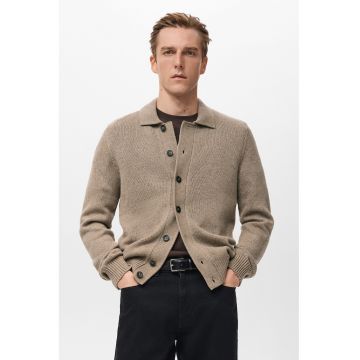 Cardigan uni din amestec de lana - Maro deschis