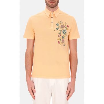 Distretto - Tricou polo din bumbac cu imprimeu floral - Galben