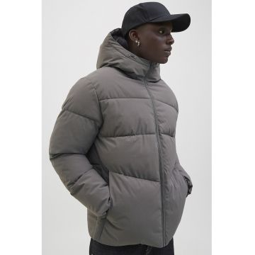 Geaca cu gluga si guler inalt - Gri cenusiu