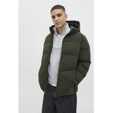 Geaca cu gluga si guler inalt - Kaki pal