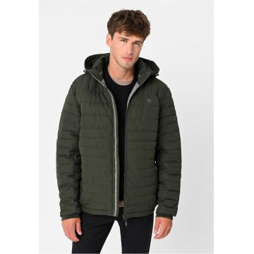 Geaca de iarna matlasata cu gluga detasabila - barbati - cu fermoar - buzunare -  J-Juan - kaki - Kaki