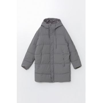 Geaca lunga cu gluga - Grej