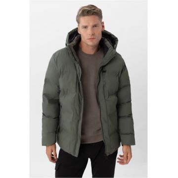 Geaca matlasata cu gluga detasabila - buzunare cu fermoar -  J-Turix - Kaki - Kaki