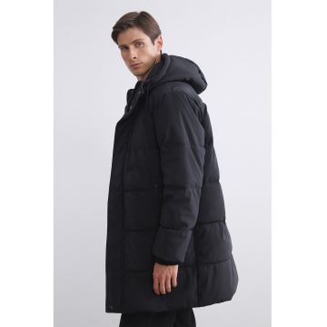 Geaca matlasata cu gluga - Negru stins