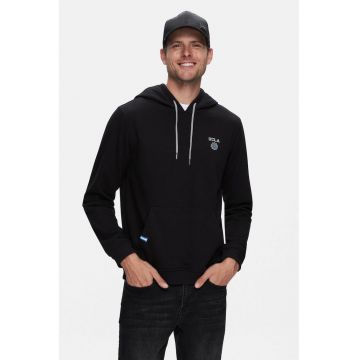 Hanorac cu gluga - din amestec de bumbac - imprimeu cu logo discret - NEVADA - Negru