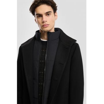 Palton din amestec de lana cu insertie matlasata - Negru