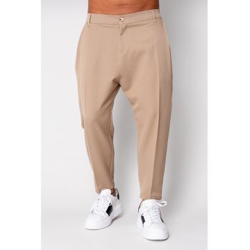Pantalon lung conic cu tur lasat Beige 19675 - Bej