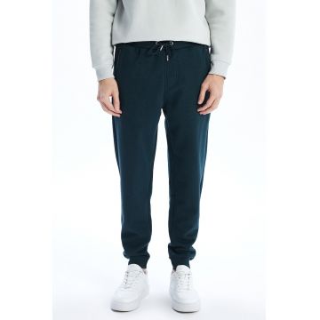 Pantaloni conici de trening cu snur in talie - Albastru petrol