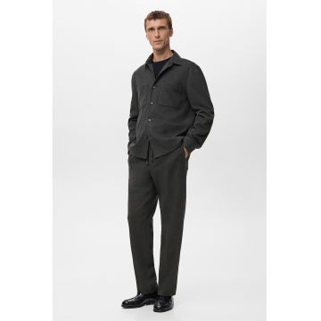 Pantaloni cu talie medie - pensa si snur - Gri antracit/Gri inchis