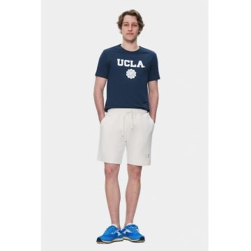 Pantaloni scurti din amestec de bumbac - casual - imprimeu cu logo discret - JARVIS - Alb