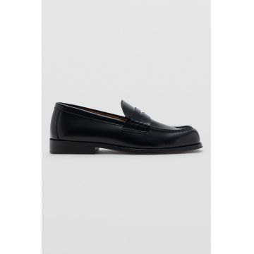 Pantofi loafer de piele cu varf patrat - Negru