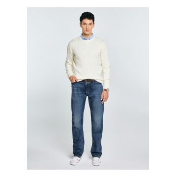 Pulover barbati -  cu impletitura si broderie - crem - material tricotat