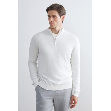 Pulover cu fenta cu fermoar - Alb murdar