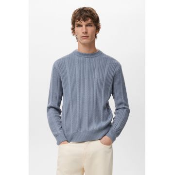 Pulover cu model torsade - Albastru prafuit