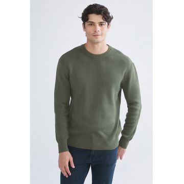 Pulover de bumbac cu decolteu la baza gatului - Verde sparanghel